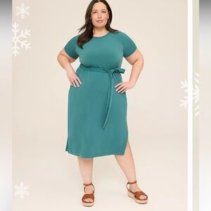 Lane Bryant Stitch-Detail Tie-Waist Jersey Midi Dress